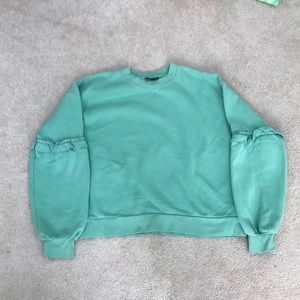 TopShop Sage Green Crewneck with Ruffle Sleeves